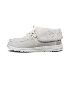 Hey Dude Britt Women's Faux Fur Fold Over Ankle Bootie Shoe Cream Gray Size 7